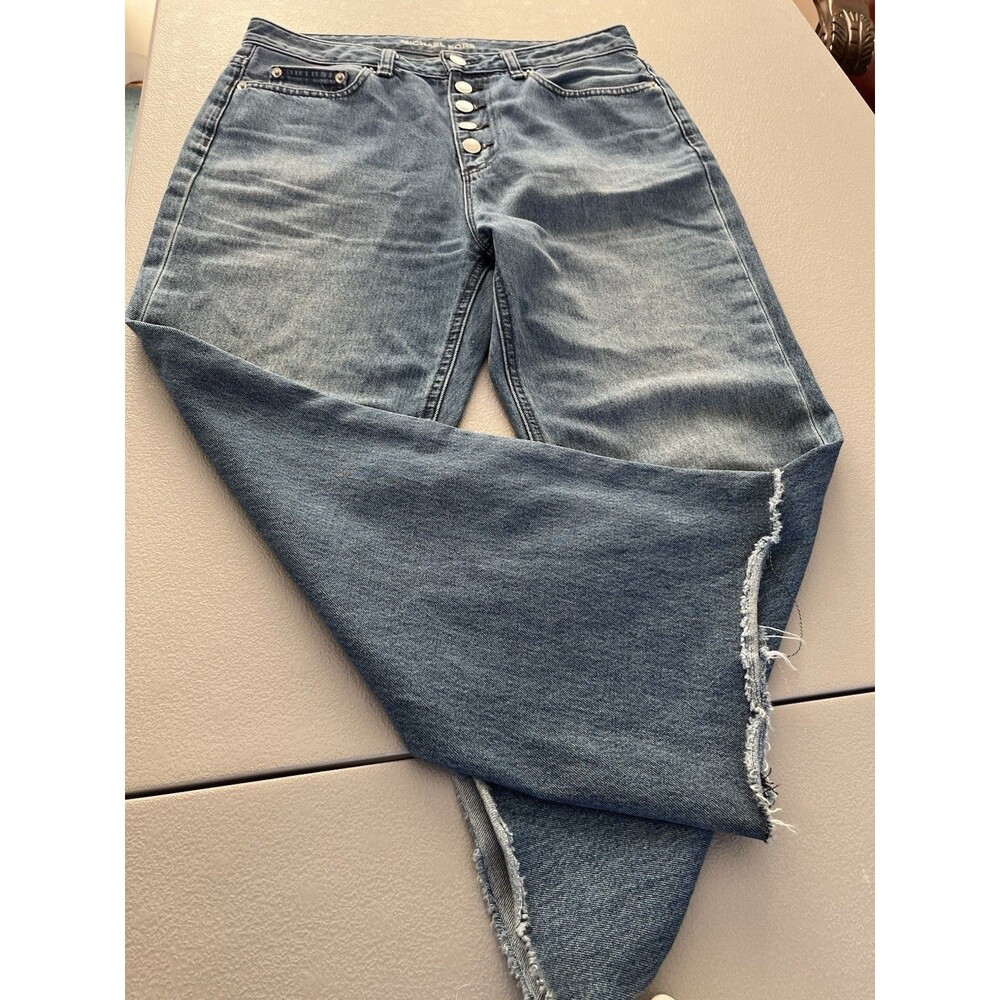 Michael Kors Womens Jeans Size 8 Medium Wash Button Fly Raw Hem Straight Leg